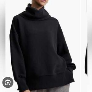 Evereve Anthro Sweatshirt Black Funnel Neck Pullover Kangaroo Pocket Size Med